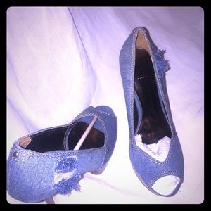 Brand New Bakers distressed Denim peep Toe  pumps